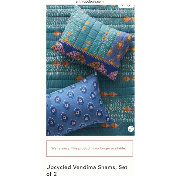 Set Of 2 Anthropologie Standard Shams Upcycled Vendima Collection Pair 20"x26" - Picture 1 of 16